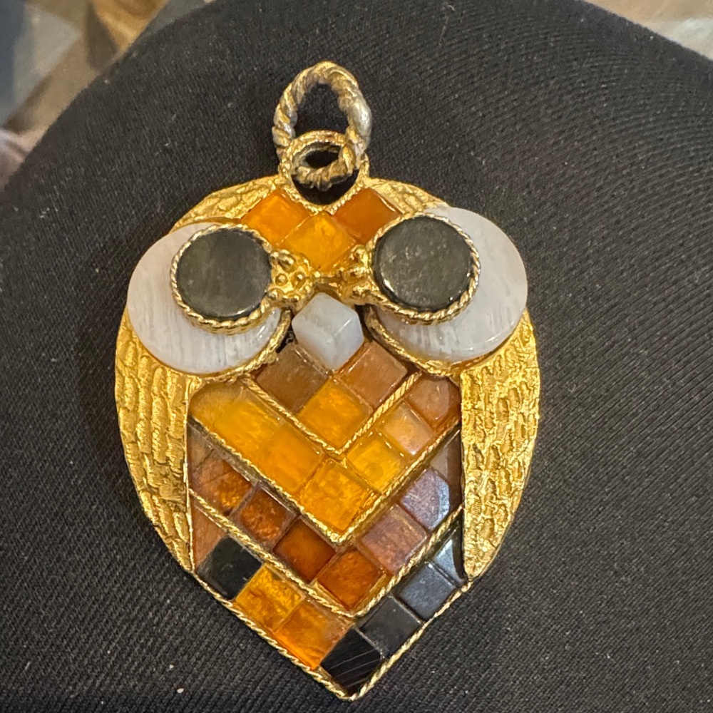 VINTAGE Swoboda Precious Gold and Black Owl Pendant